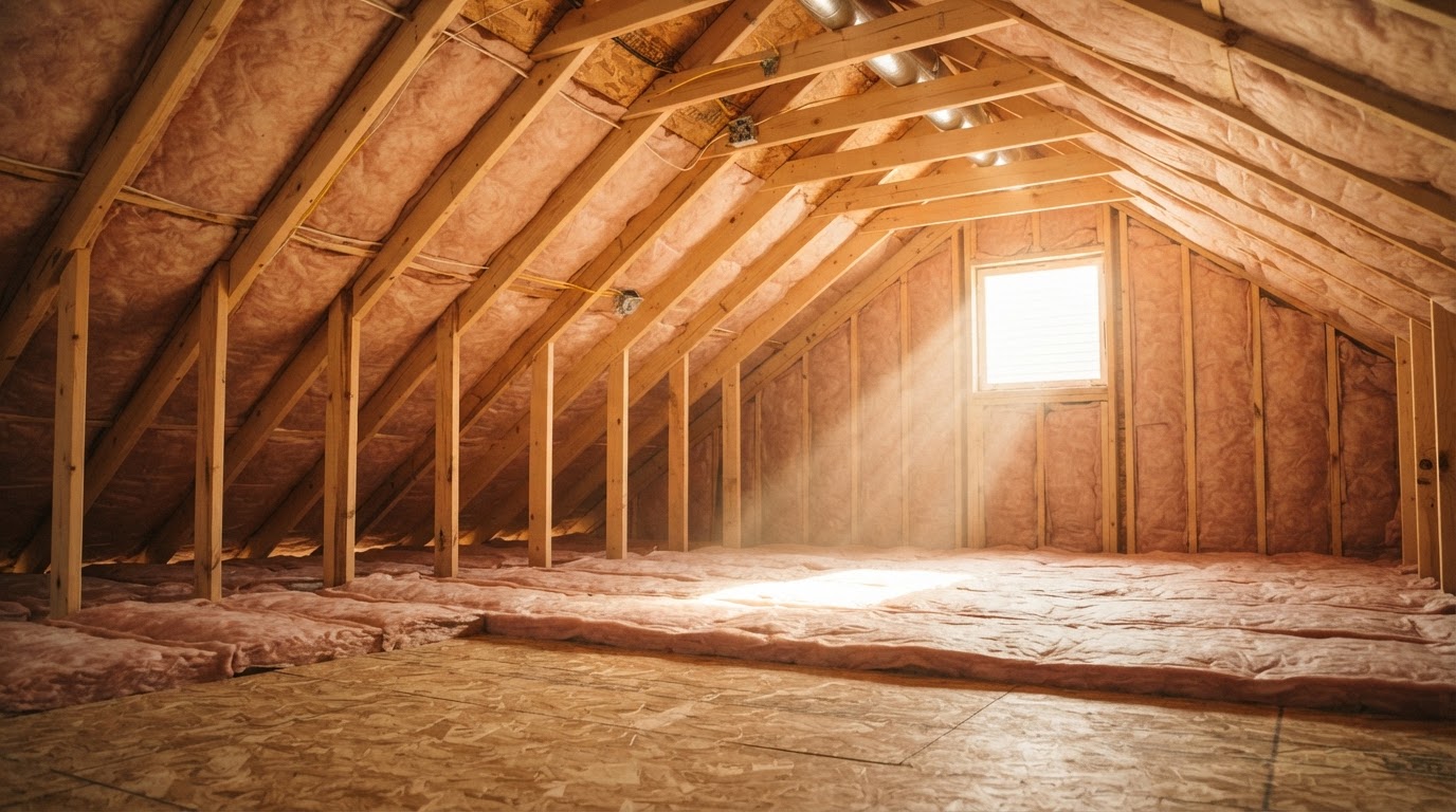 Clean, freshly insulated Orange County attic after professional cleanup