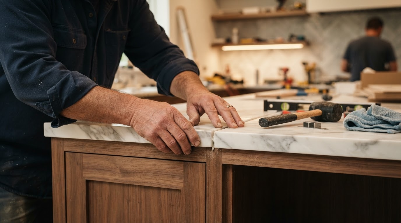 Craftsmanship detail during luxury kitchen renovation