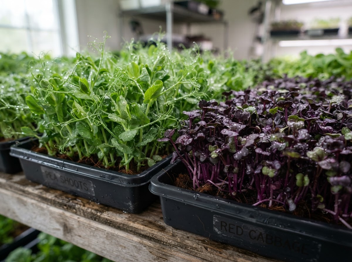 Microgreens im Indoor-Anbau in Trays