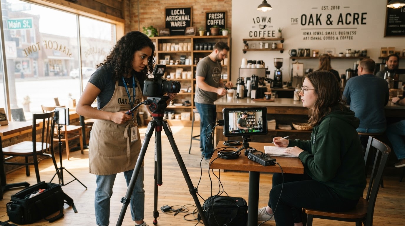Inspired Connection Agency team filming social media content for a Cedar Rapids client
