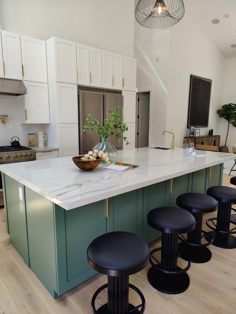 Architectural Chef's Kitchen & Marble Island — Rhema Designs, Newport Beach, CA