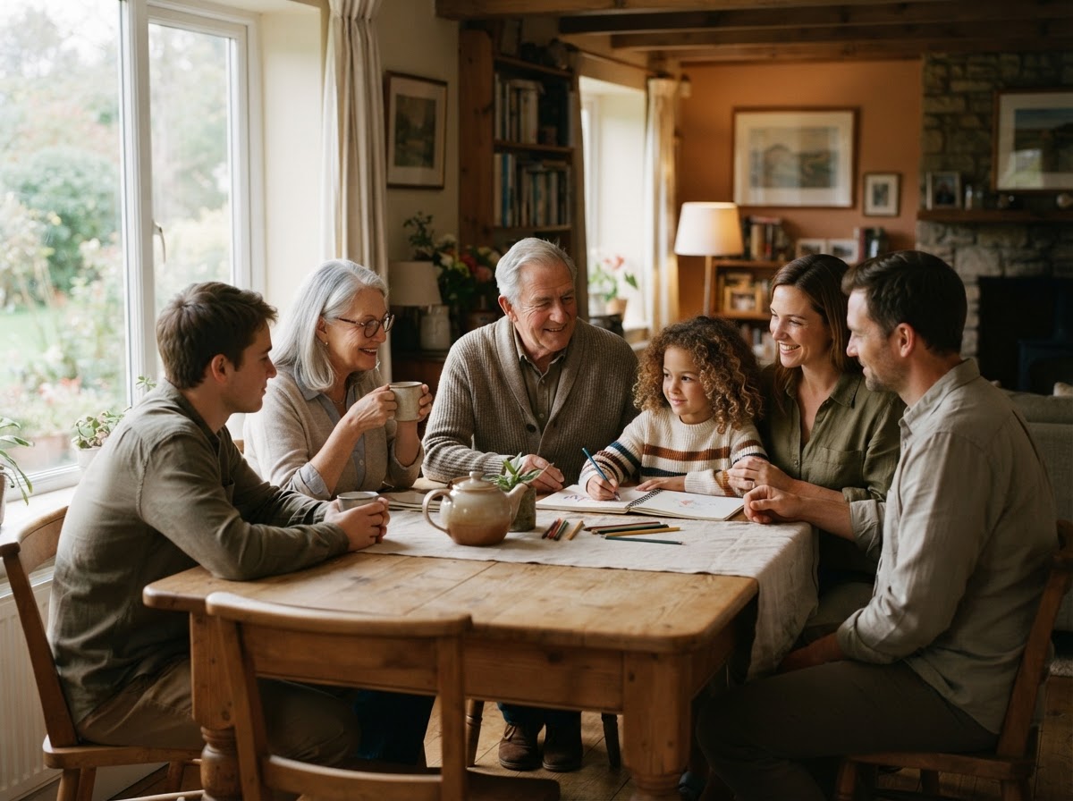 Multigenerational family gathered together at dining table
