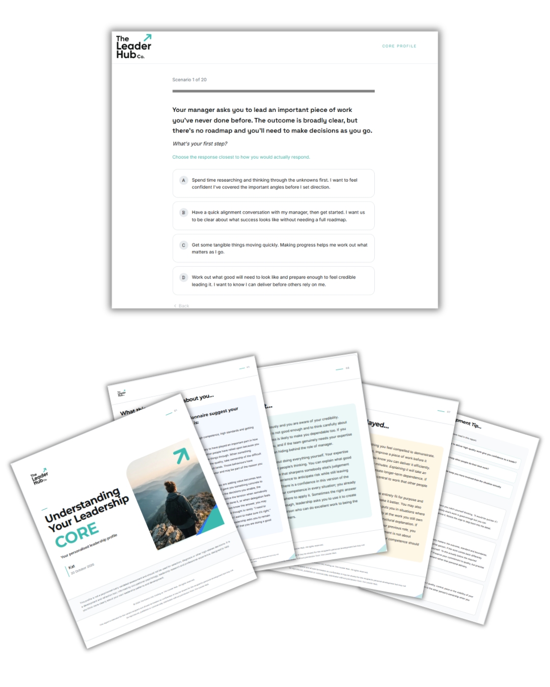 Preview of The Leader Hub CORE questionnaire and personalised report