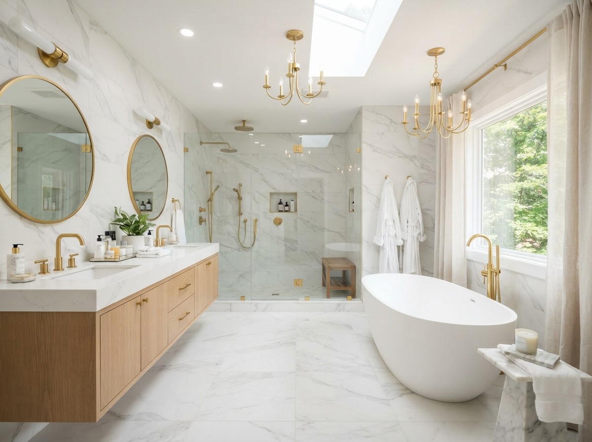 Ideal Bathroom — Spa-Like Marble & Freestanding Tub
