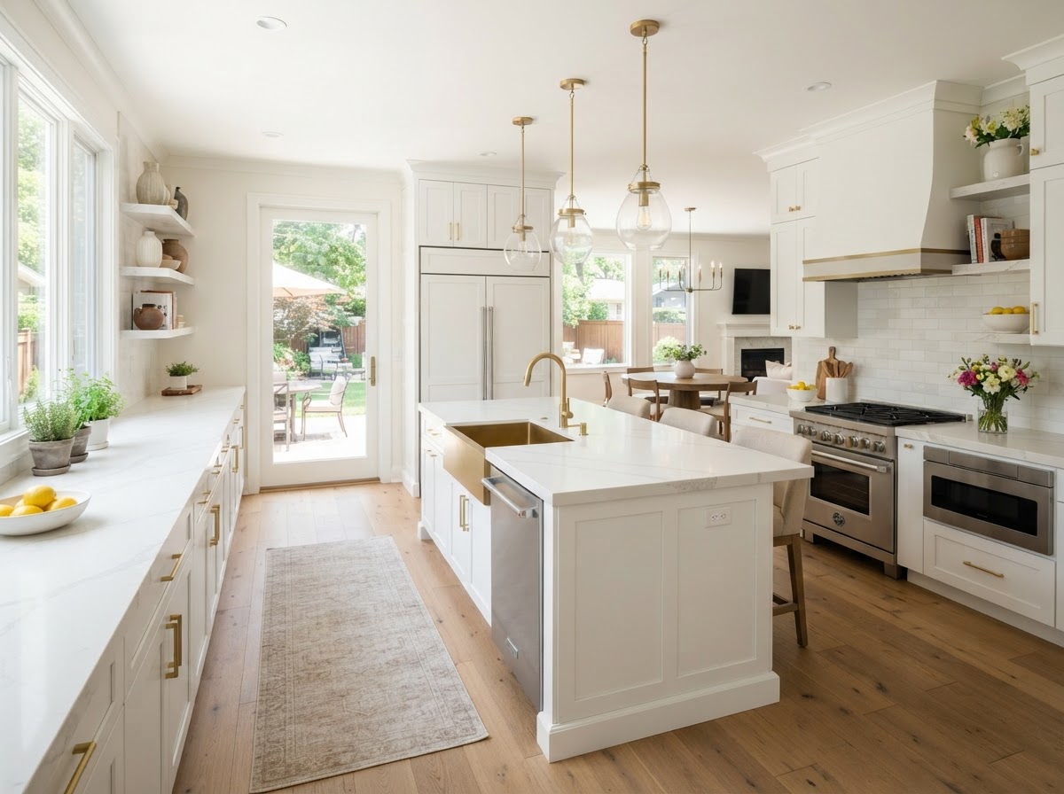 Ideal Kitchen — Open-Concept with Quartz & Gold Accents