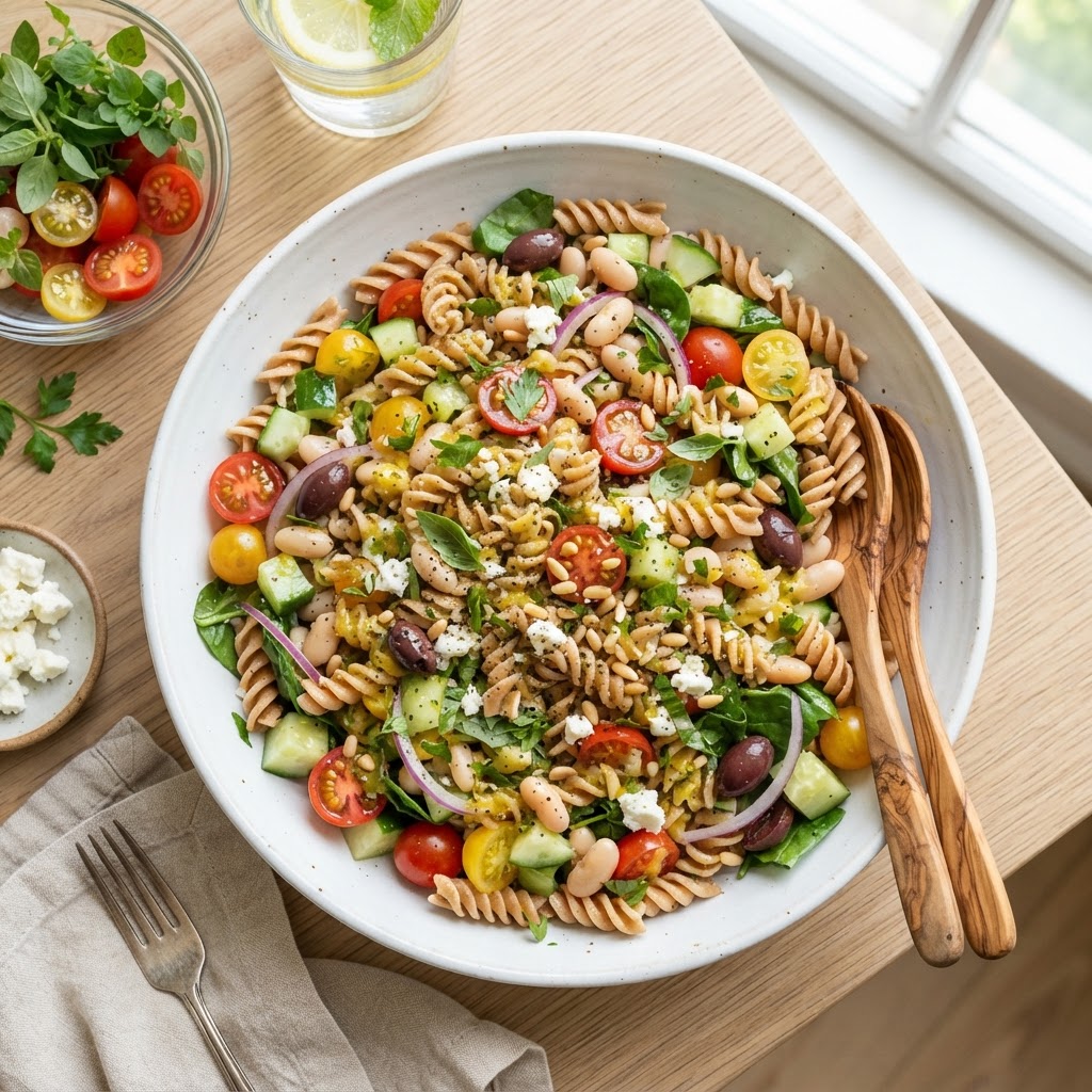 Mediterranean White Bean Pasta Salad
