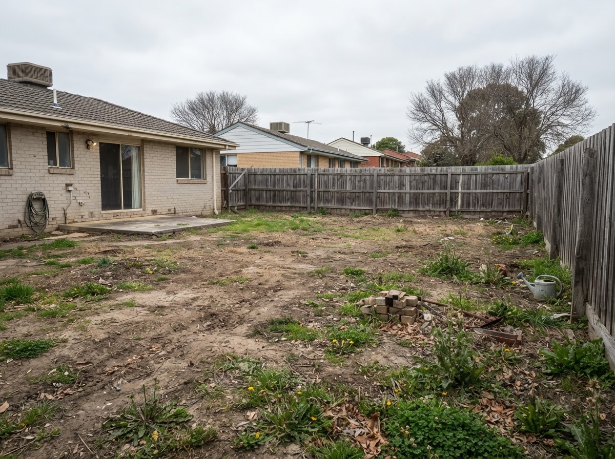 Backyard patio — Cary — before landscaping