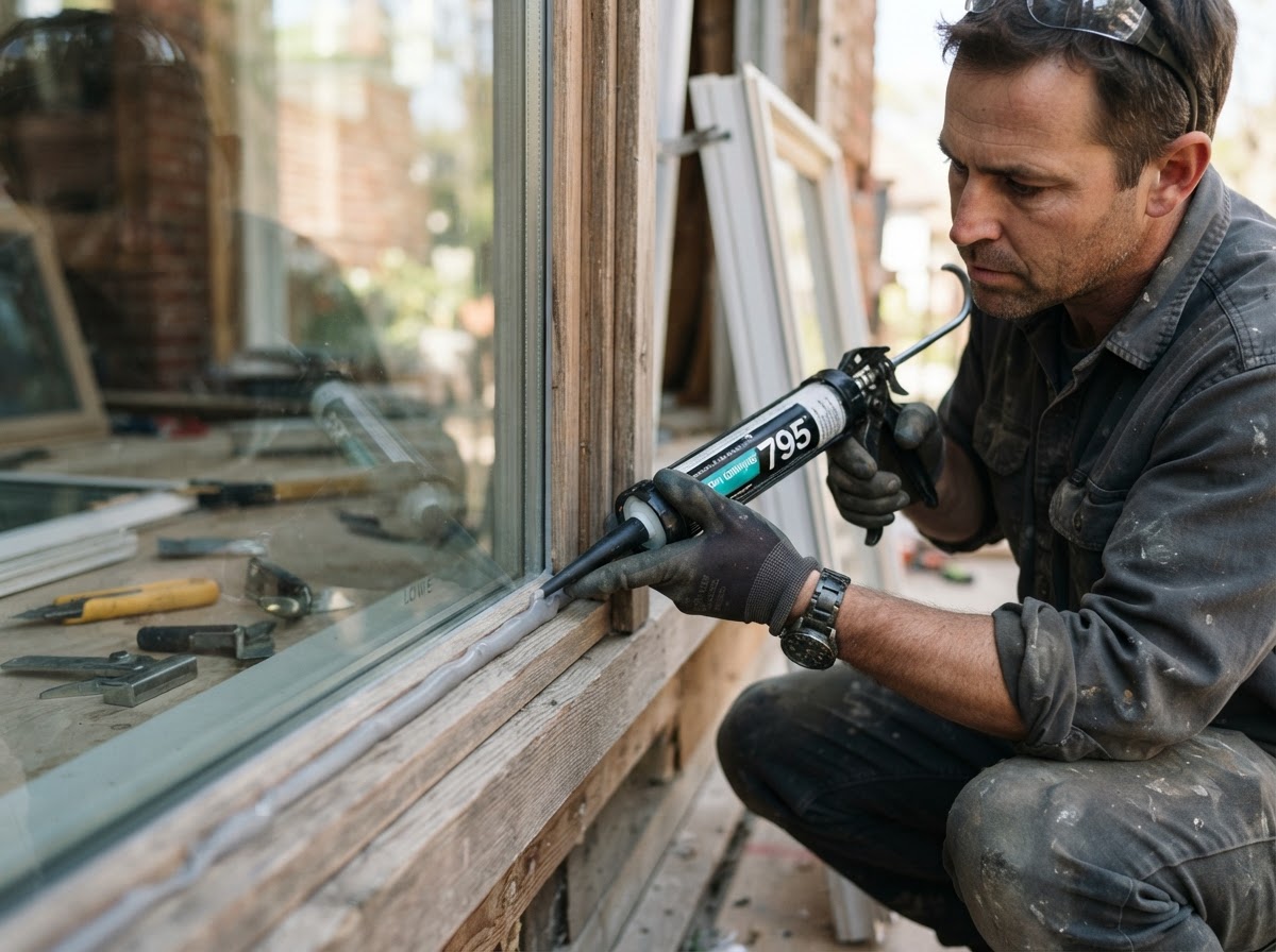 Glazier installing custom insulated glass unit