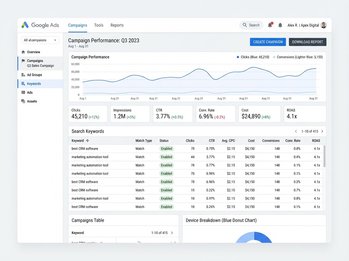 Google Ads campaign management dashboard
