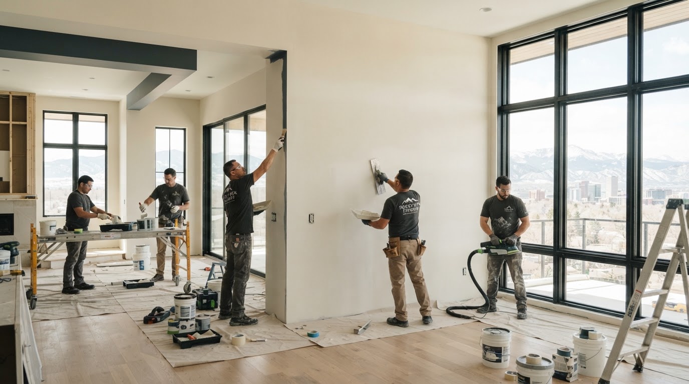 Elevation Build LLC crew finishing drywall in a Denver home