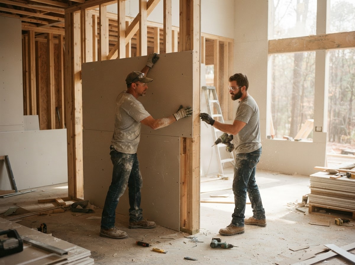 Drywall installation crew