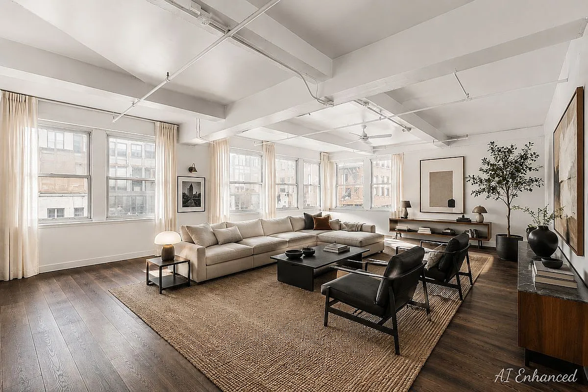 Sunlit loft-style Chelsea condominium living room