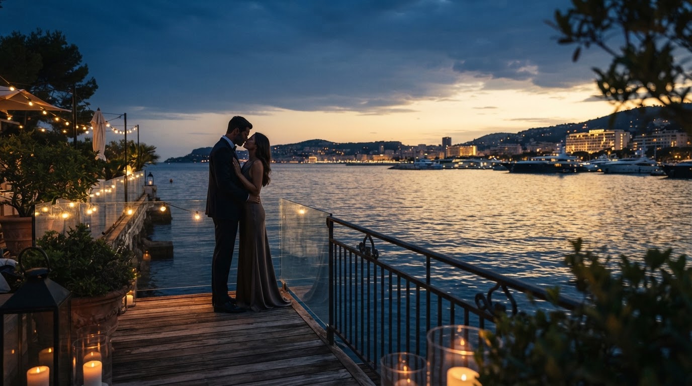 Romantic waterfront at twilight
