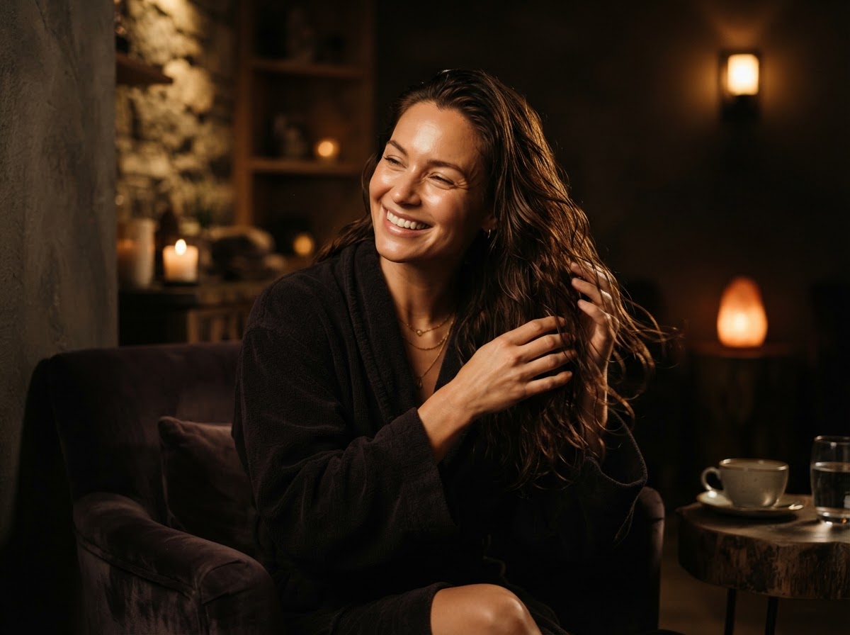 Smiling woman with soft, shiny, freshly washed hair