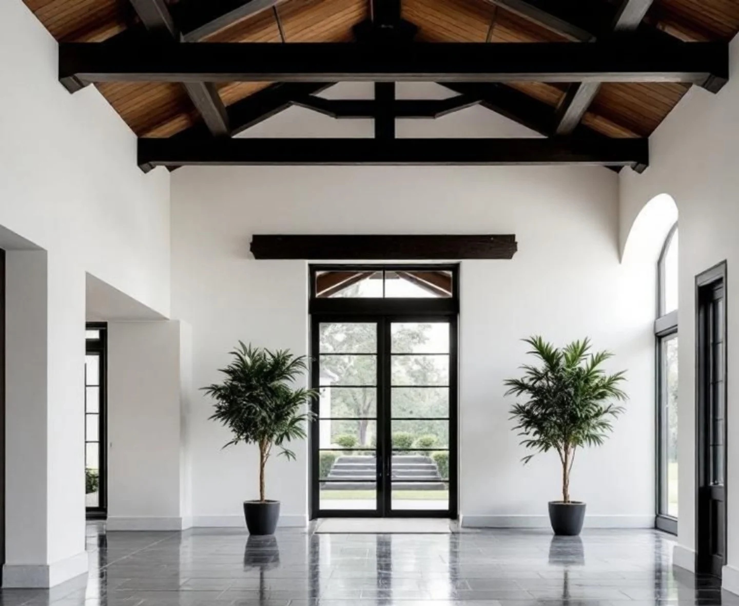 Grand entry hall with custom tile and stone flooring