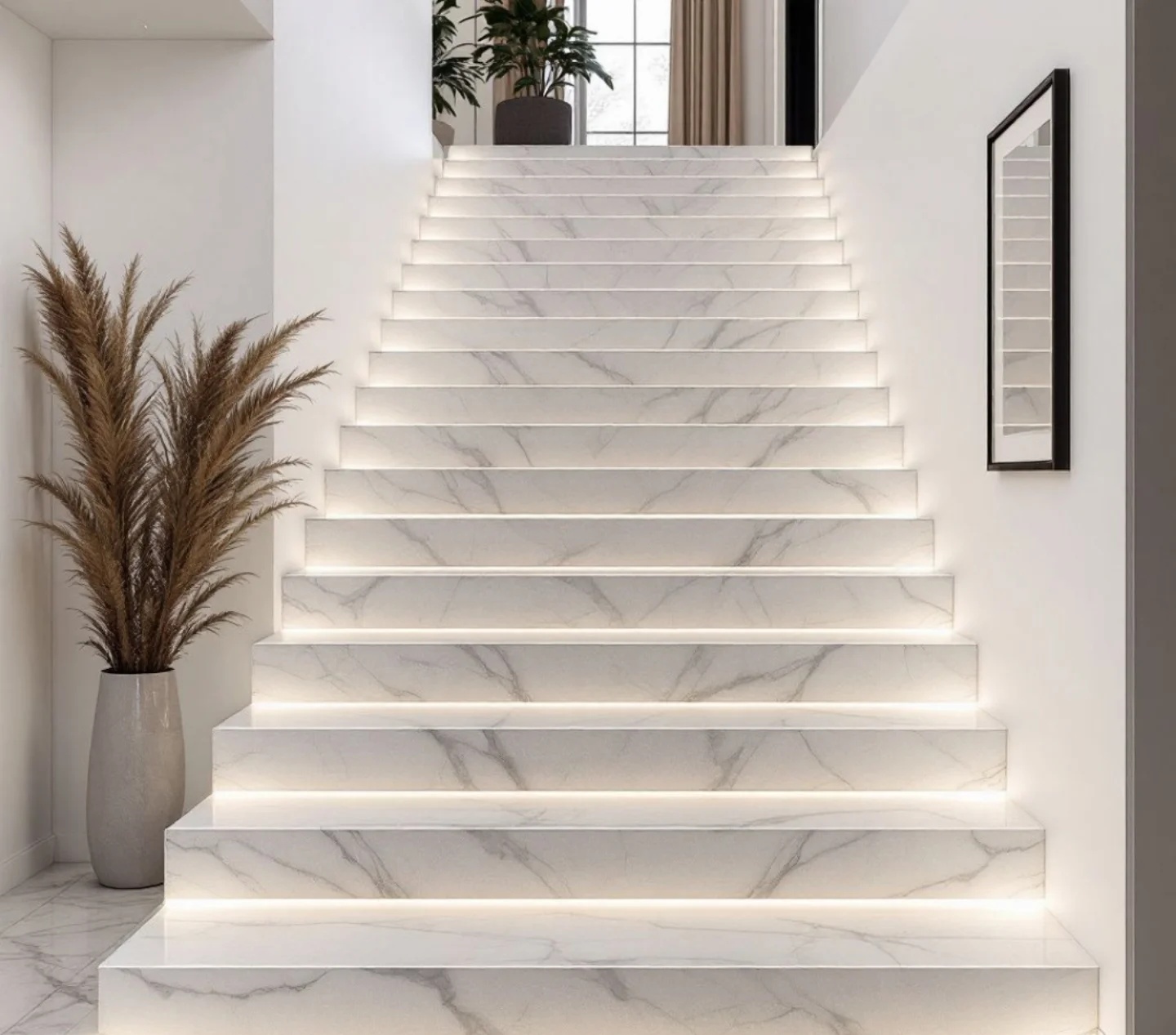Illuminated custom marble staircase