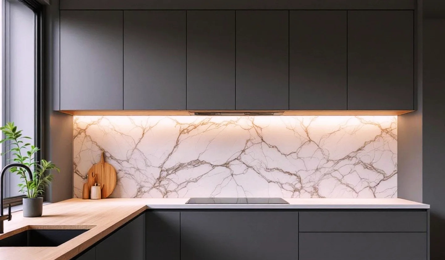 Custom tile and stone kitchen backsplash installation