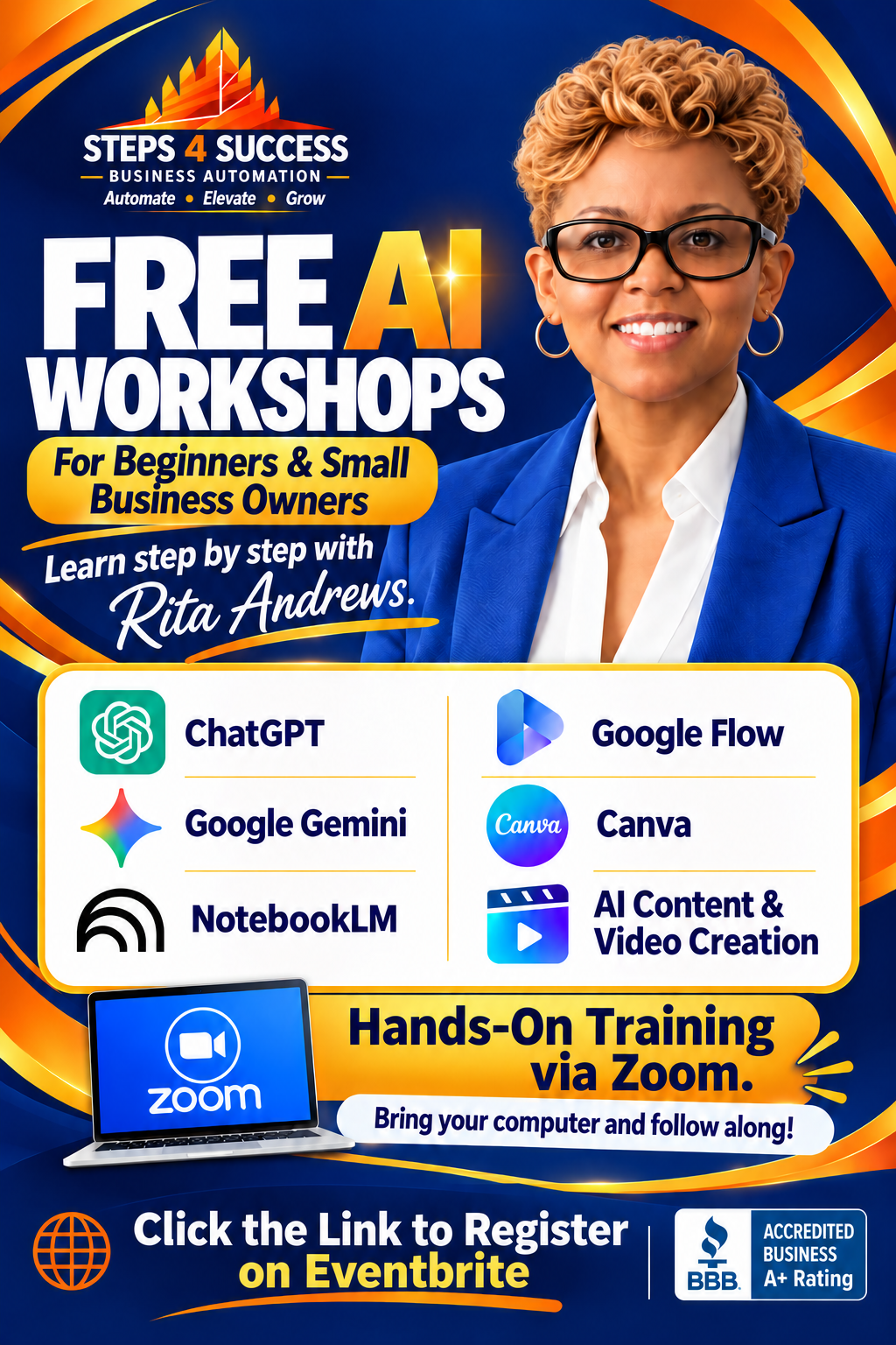 Free AI Workshops with Rita Andrews Flyer
