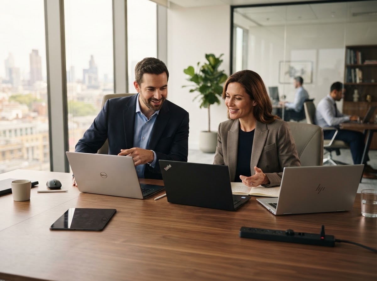 Modern business laptops and workplace technology on a desk