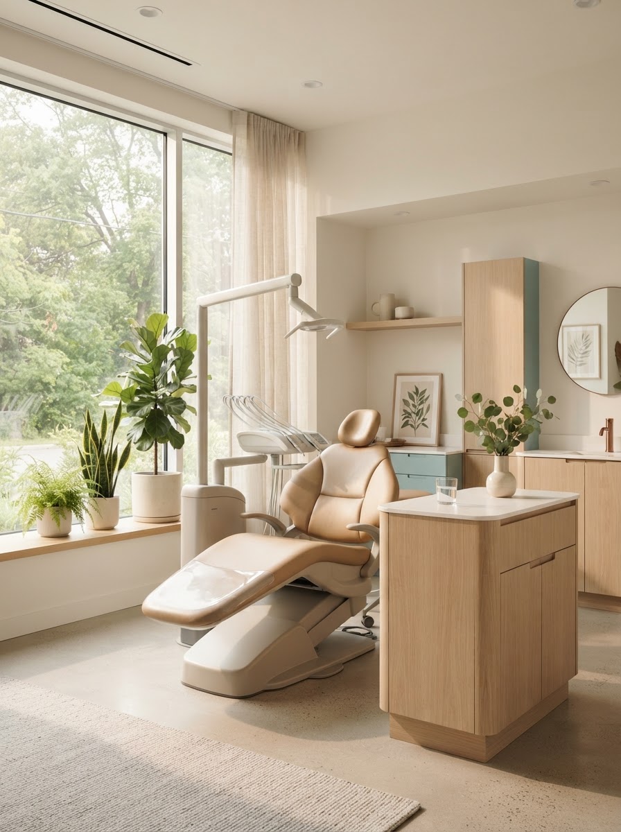 Calm, modern treatment room at Meridian Dental with soft natural light
