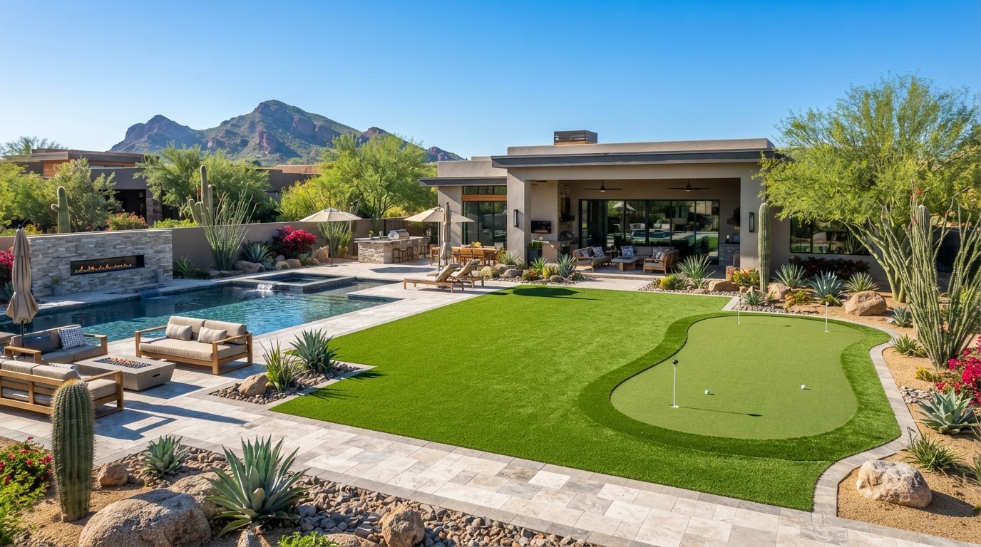 Black Hill Turf LLC artificial lawn and paver installation in Phoenix, AZ