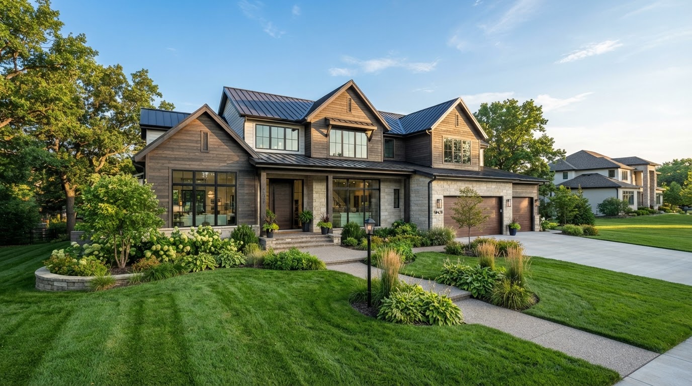 A warm, welcoming family home with a manicured lawn in the Nebraska heartland