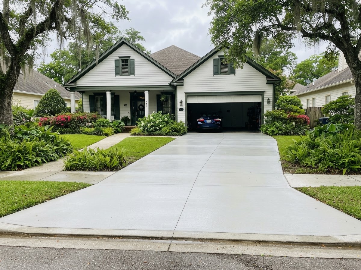 Clean driveway after pressure washing (demonstration)