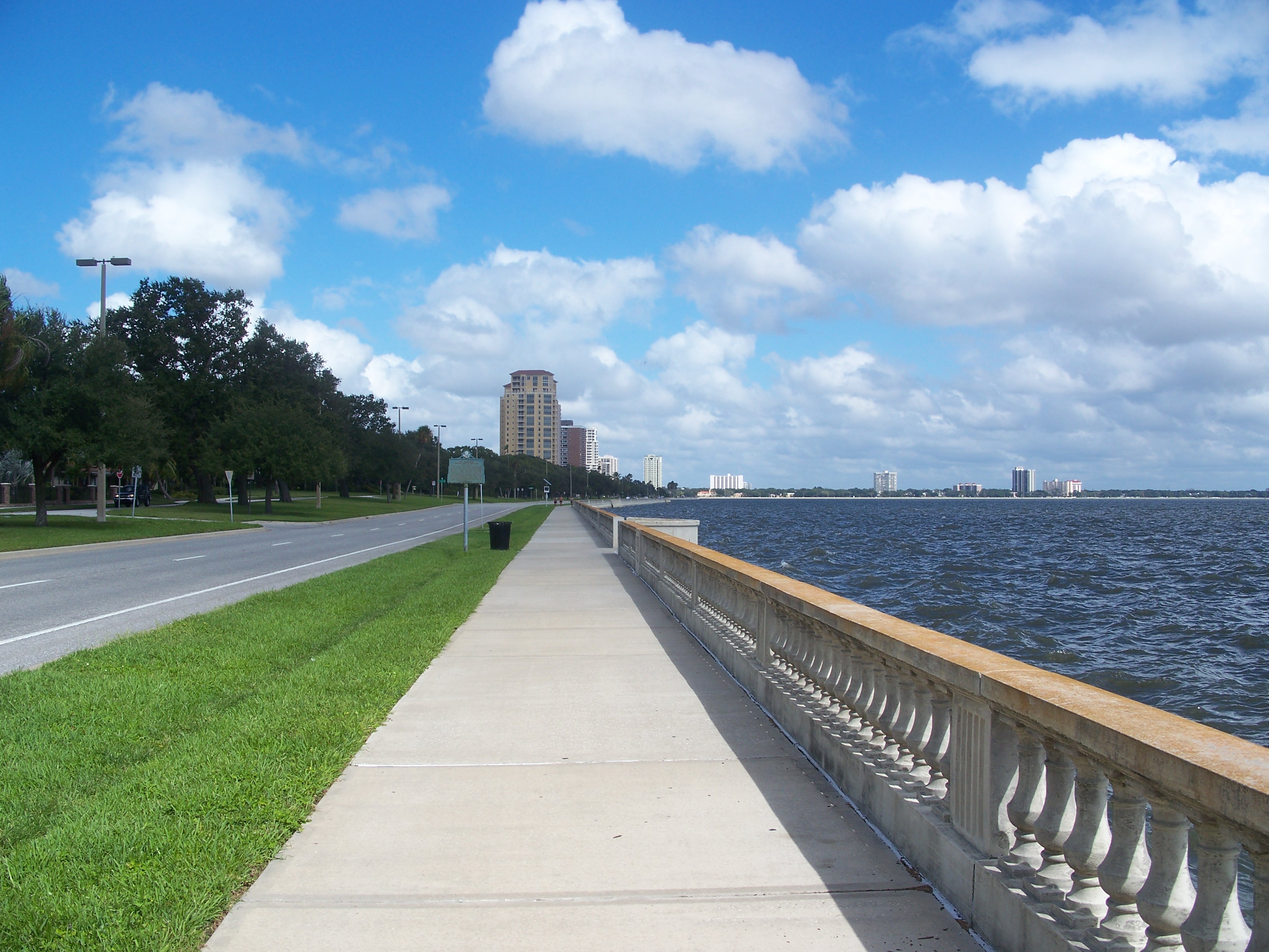 Bayshore Boulevard waterfront balustrade overlooking Hillsborough Bay in South Tampa