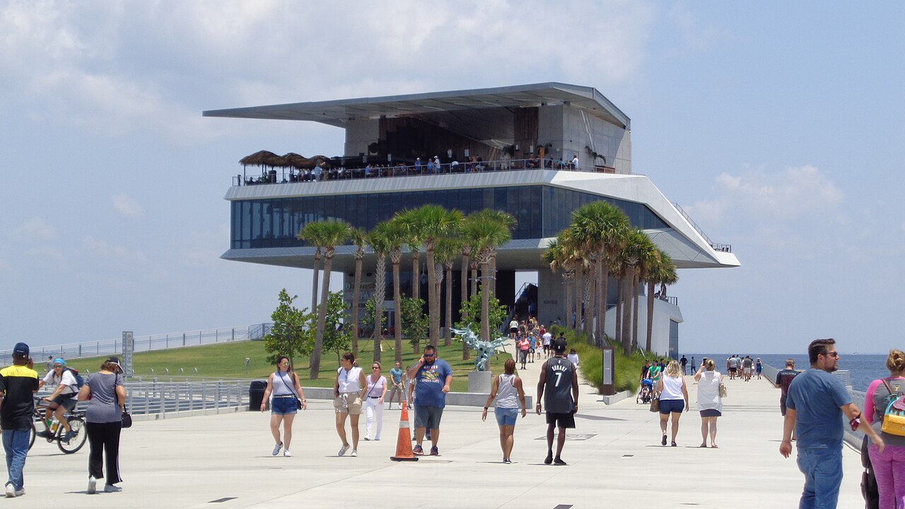 The landmark St. Petersburg Pier extending into Tampa Bay