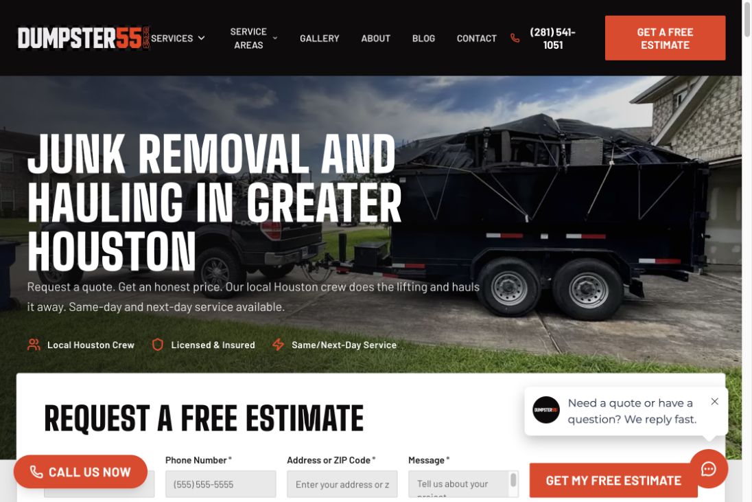 Dumpster 55 Crew website screenshot