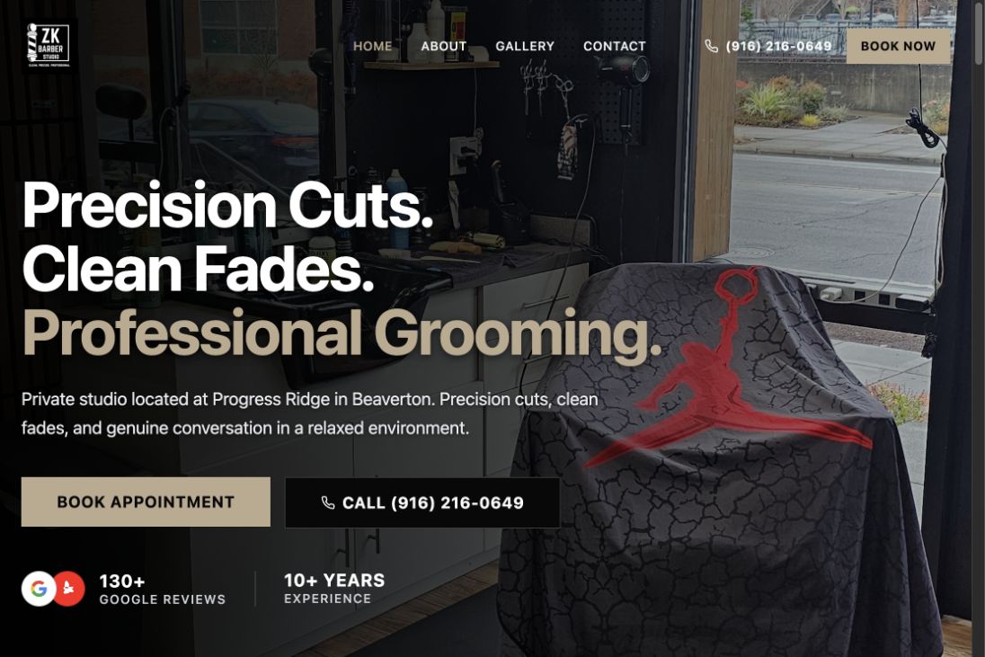 ZK Barber Studio website screenshot