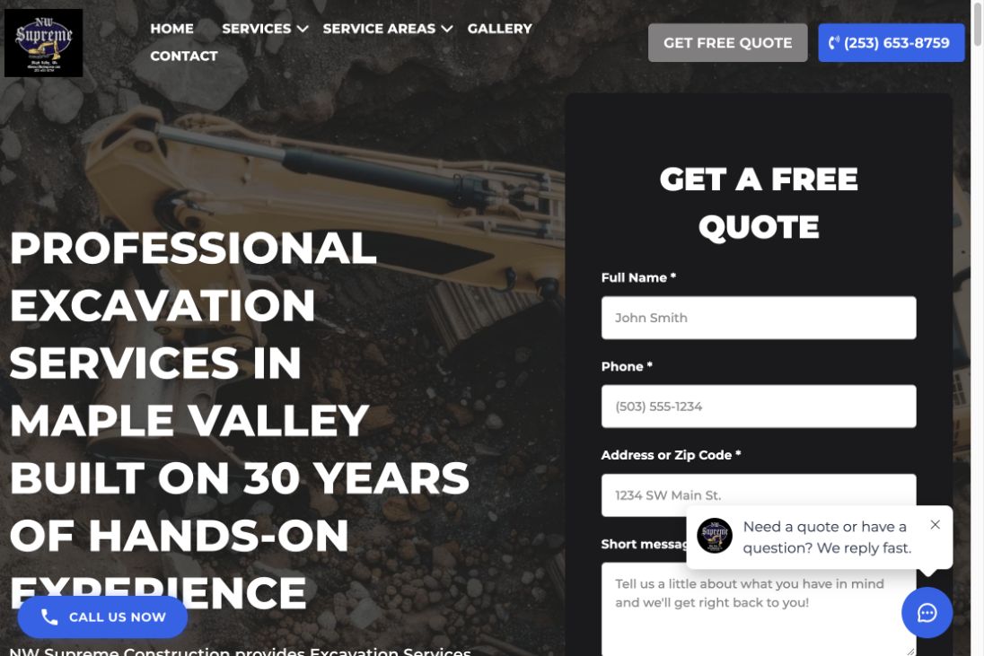 NW Supreme Construction website screenshot