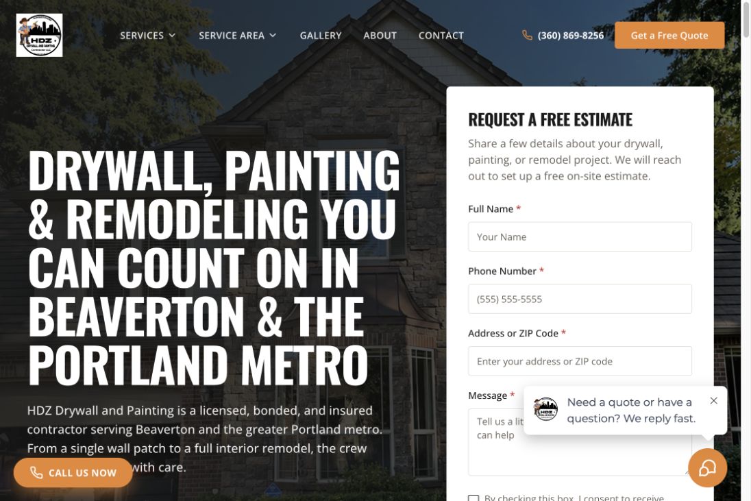 HDZ Drywall and Painting website screenshot