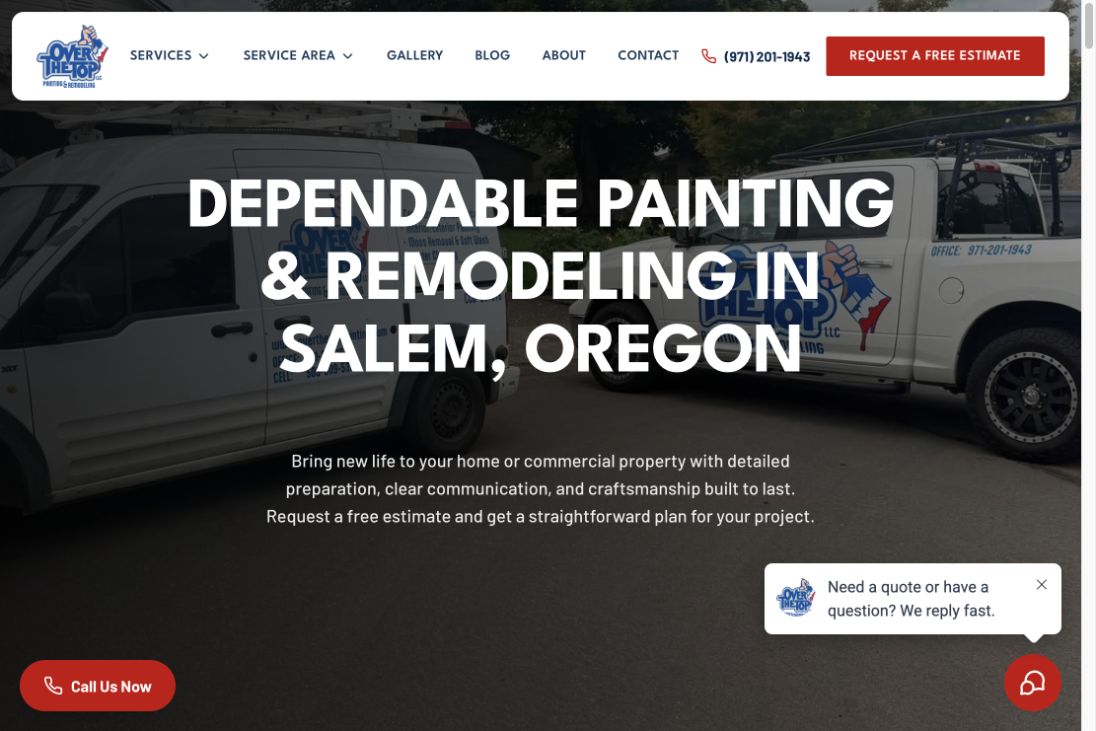 Over The Top Painting & Remodeling website screenshot