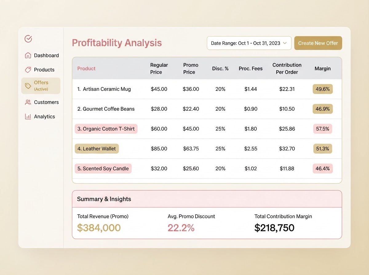 Offers and pricing screen comparing regular and promotional prices