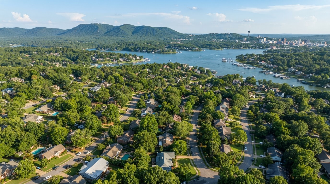 Aerial view of the Hot Springs, Arkansas area