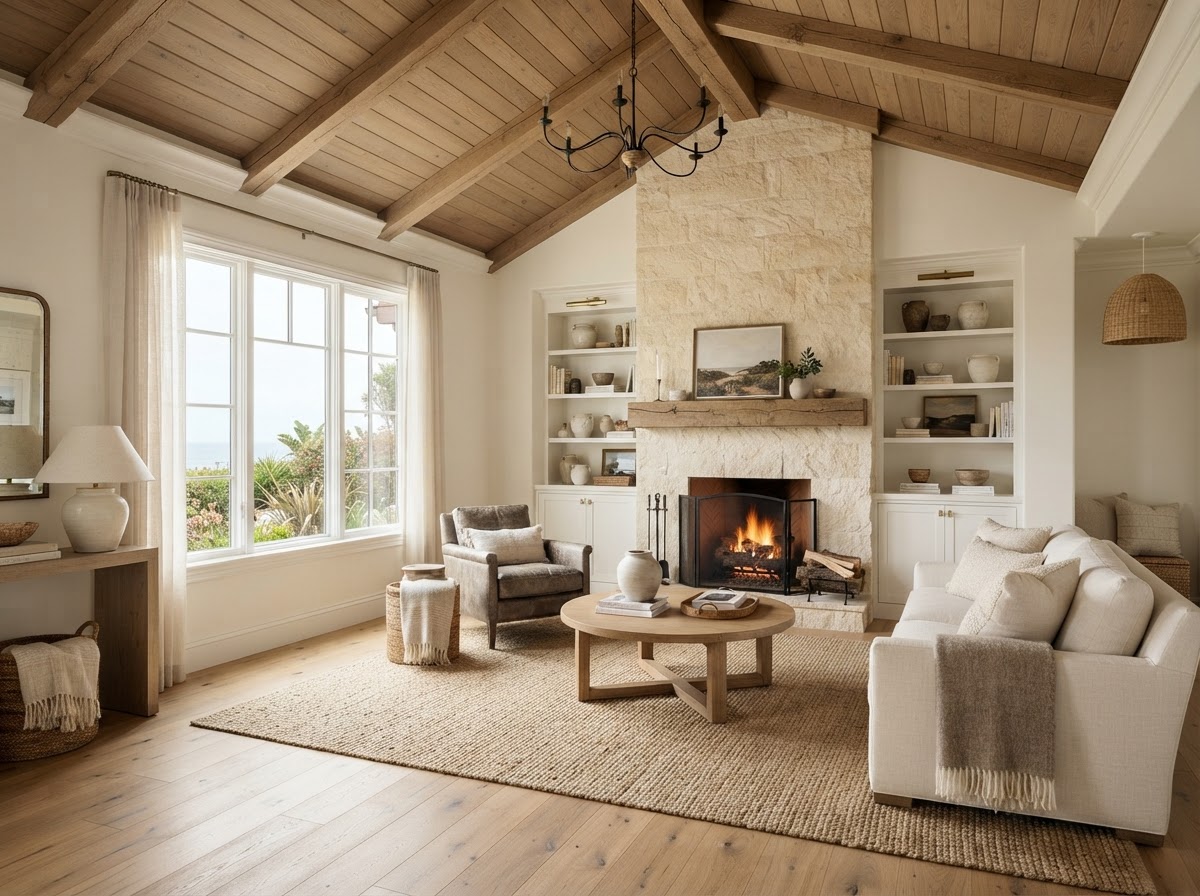 Vaulted Beam Ceiling Living Room
