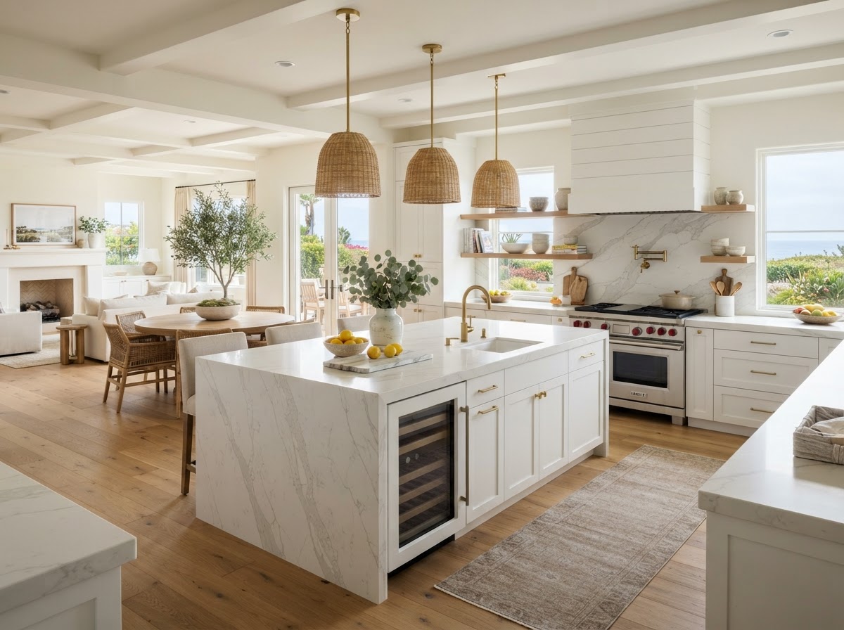 Waterfall Quartz Kitchen Island