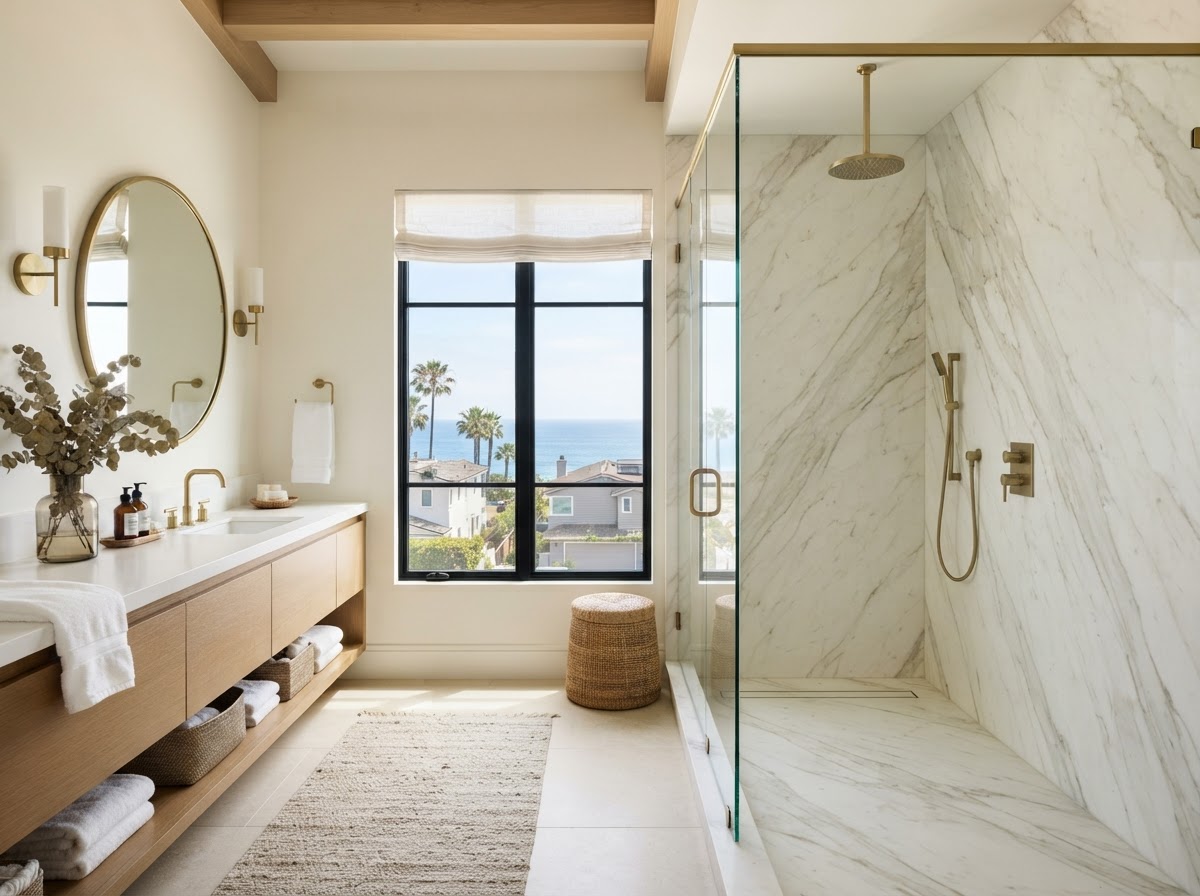 Curbless Marble Spa Shower
