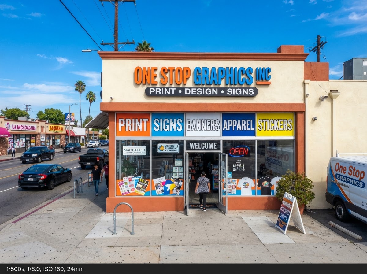 One Stop Graphics Inc storefront and print production facility in Montebello CA