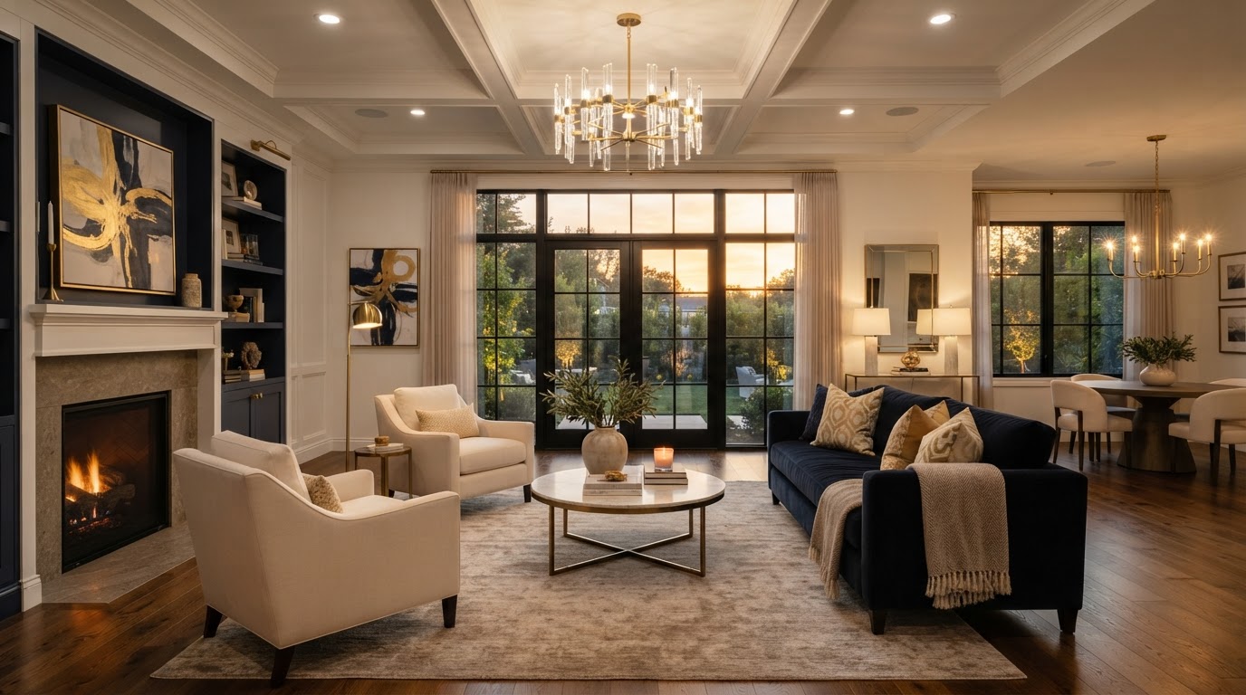Remodeled home at dusk