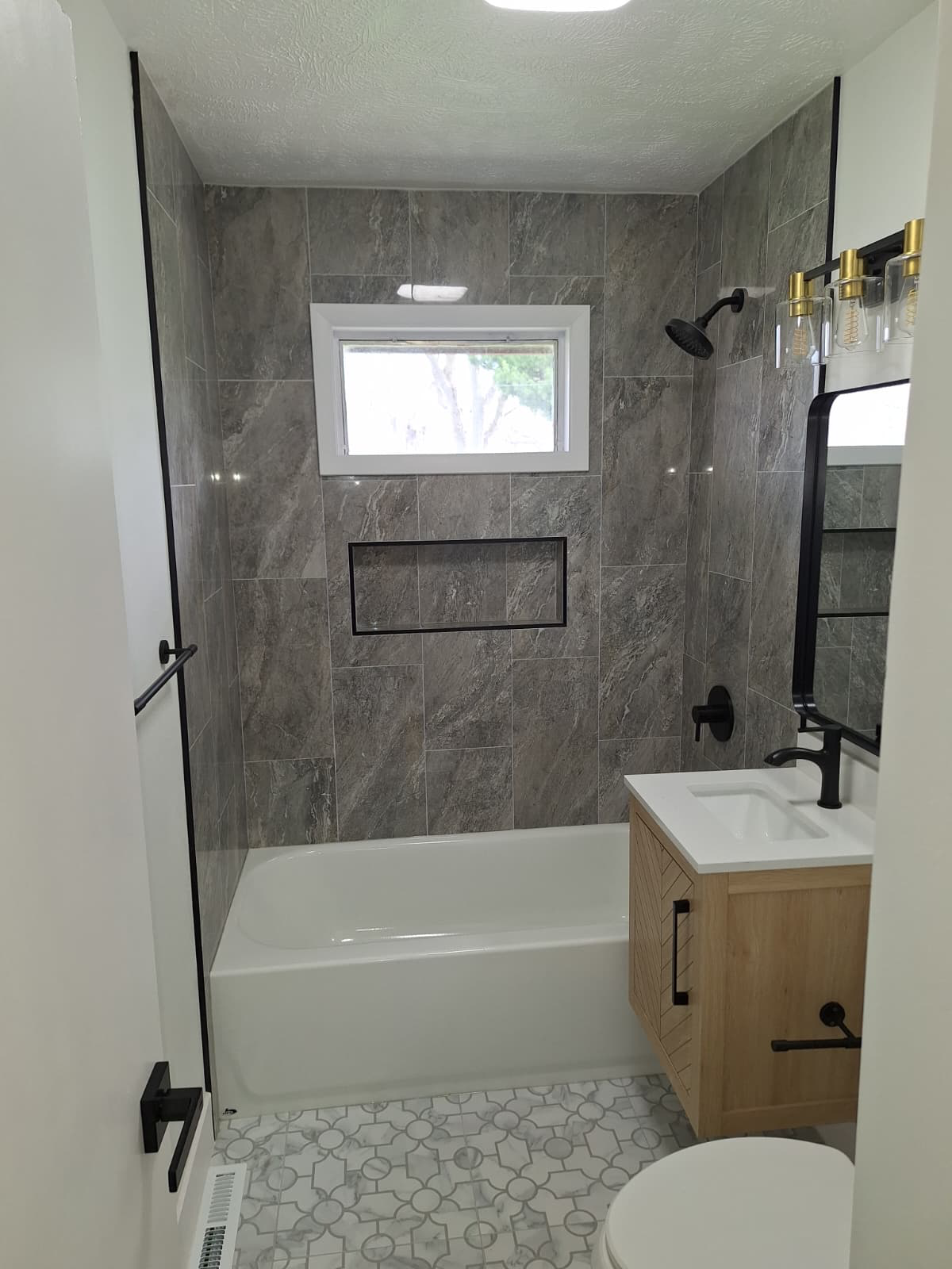 Grey Marble & Wood Vanity Suite