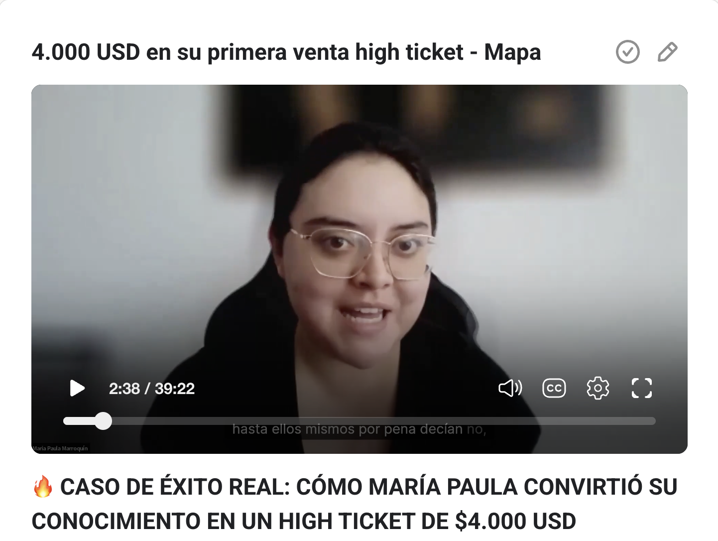 Caso de éxito de María Paula - Primera venta high ticket de US$ 4.000