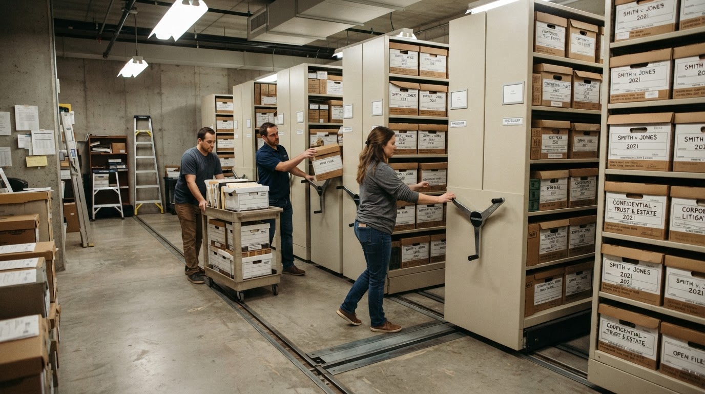 Relocating High-Density Mechanical Track Filing Systems (Spacesaver)