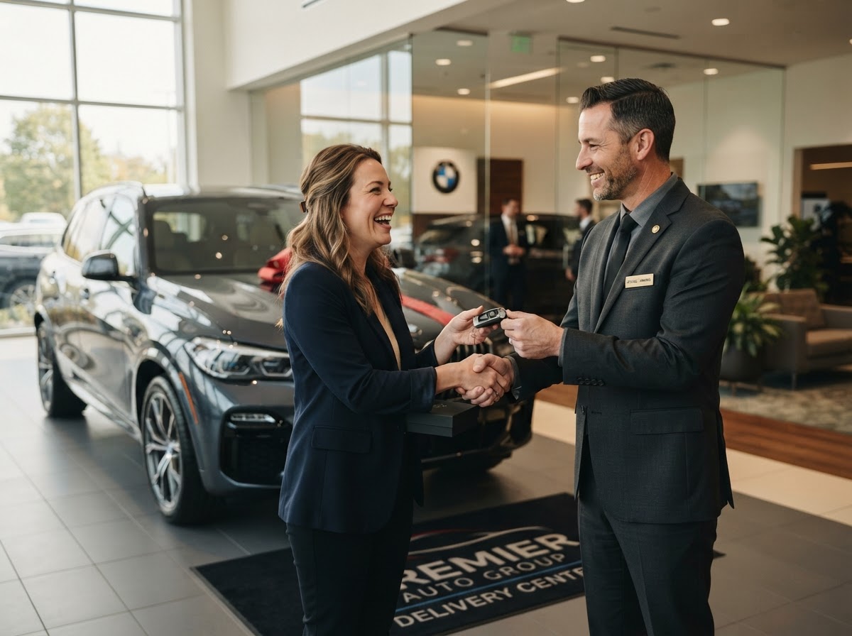 A customer receiving keys to a new vehicle
