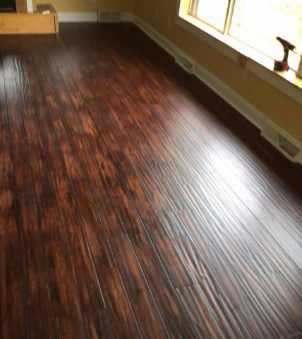 Dark plank living room floor installed by American Flooring LLC near Madison, WI