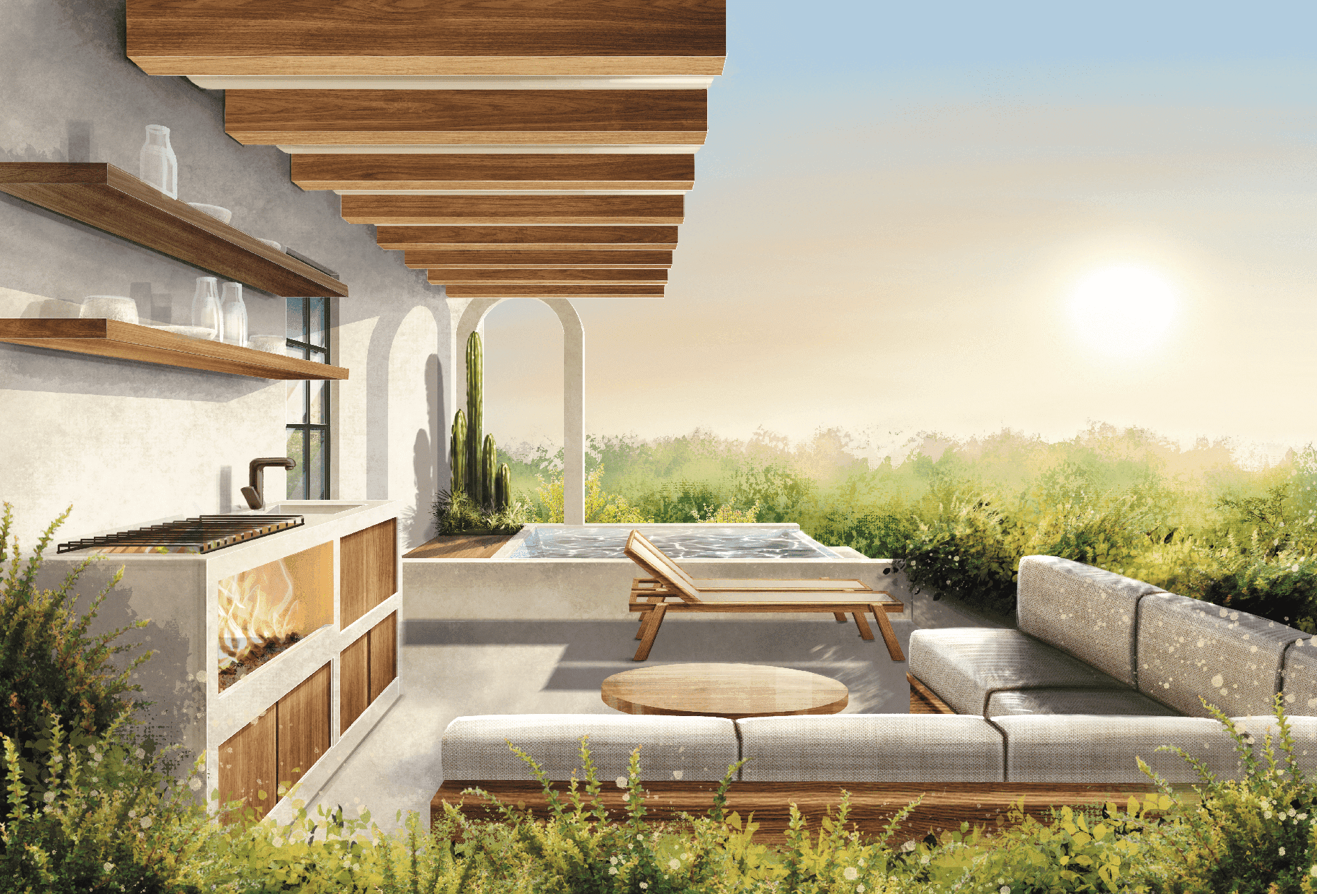 Private rooftop terrace, outdoor kitchen and plunge pool at Adhonai