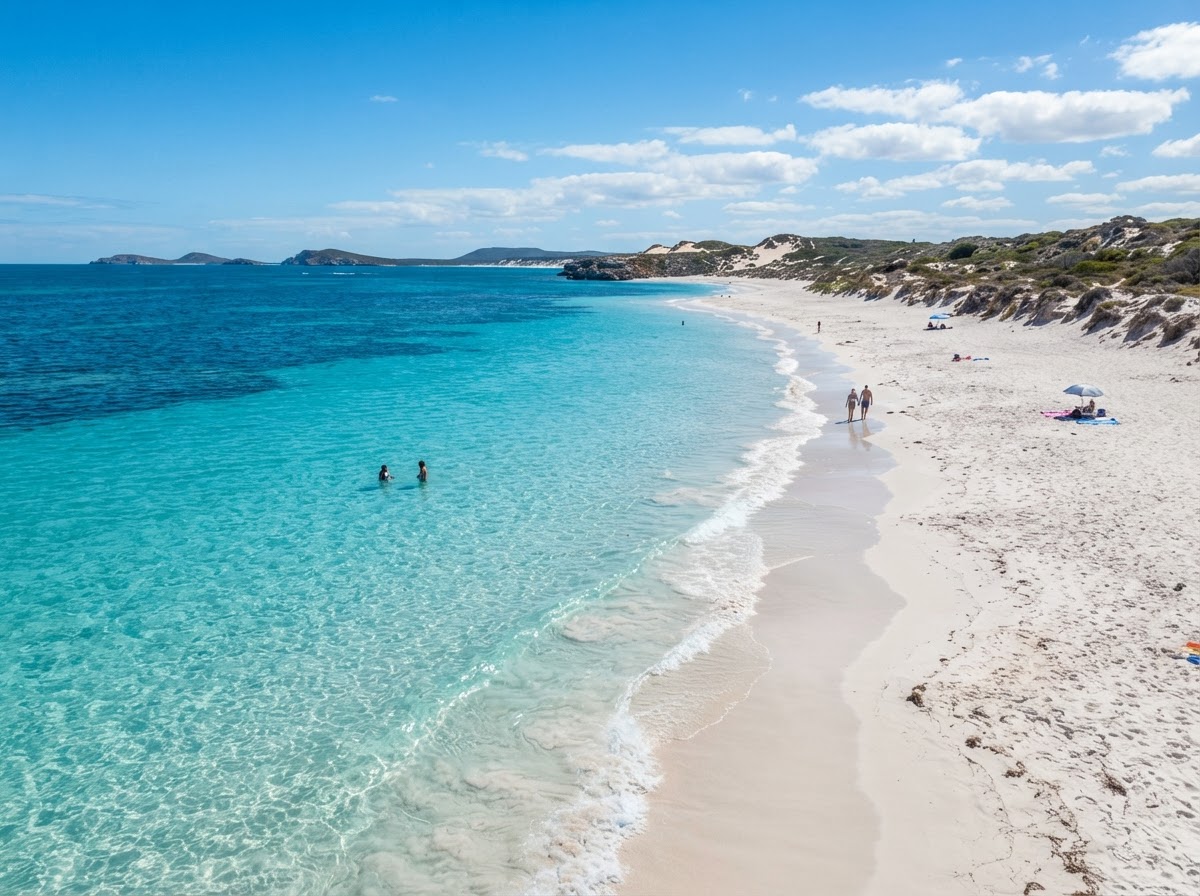 Crystal-clear turquoise water at a calm swimming beach near Lancelin