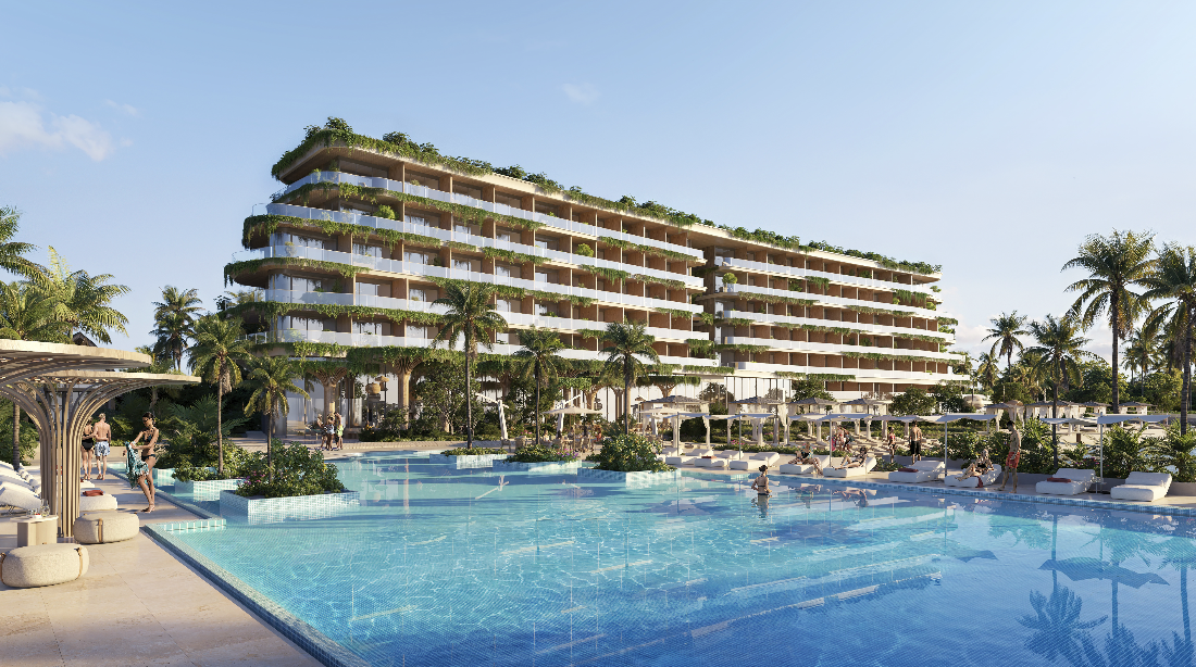 Radisson Resort hotel épület, úszómedence és napozóteraszok