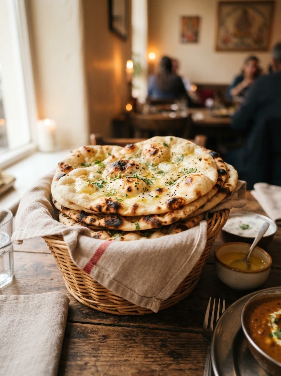 Naan y roti recién horneados